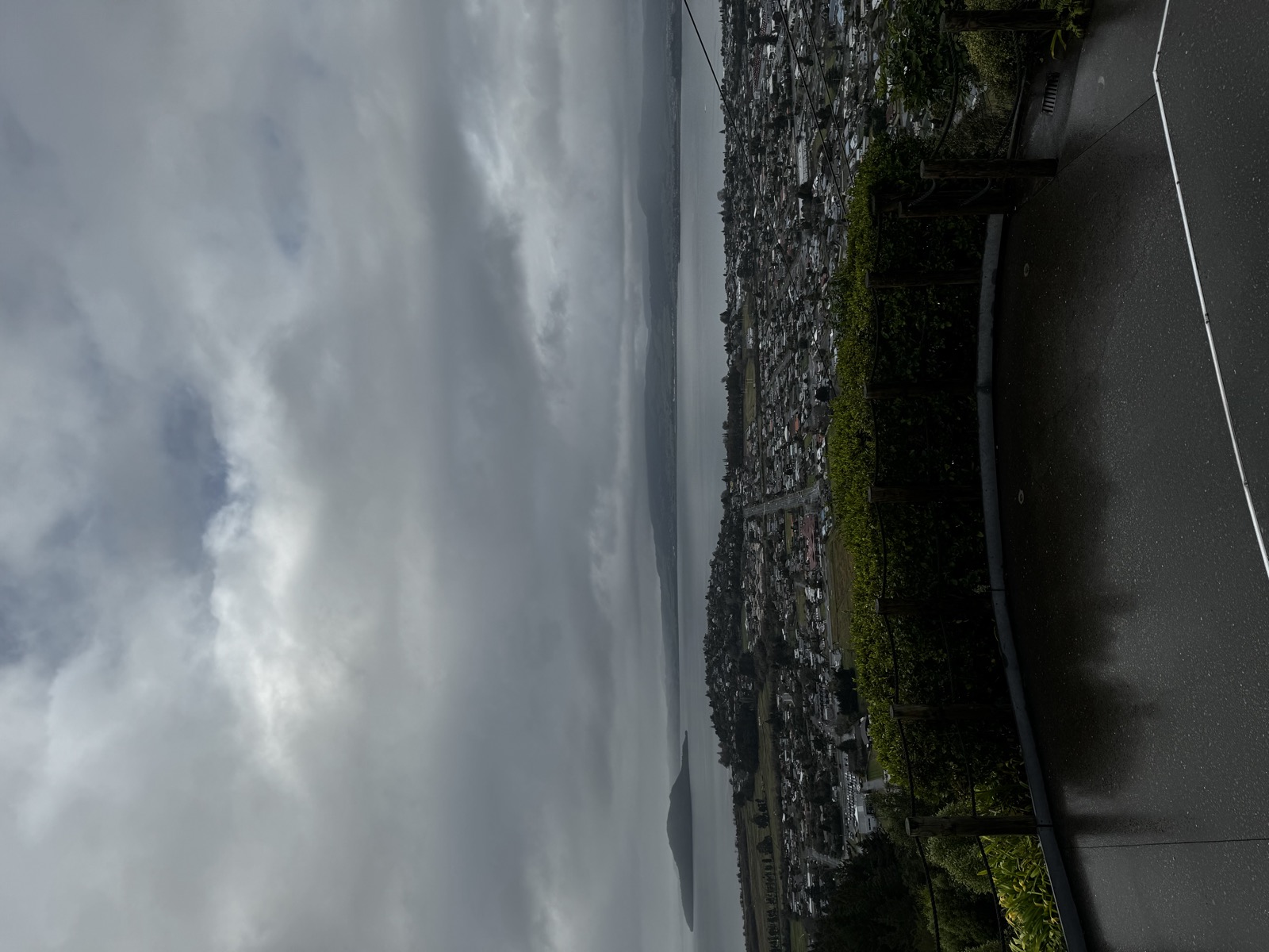 Cloudy Lake Taupo view with a bird above the sign