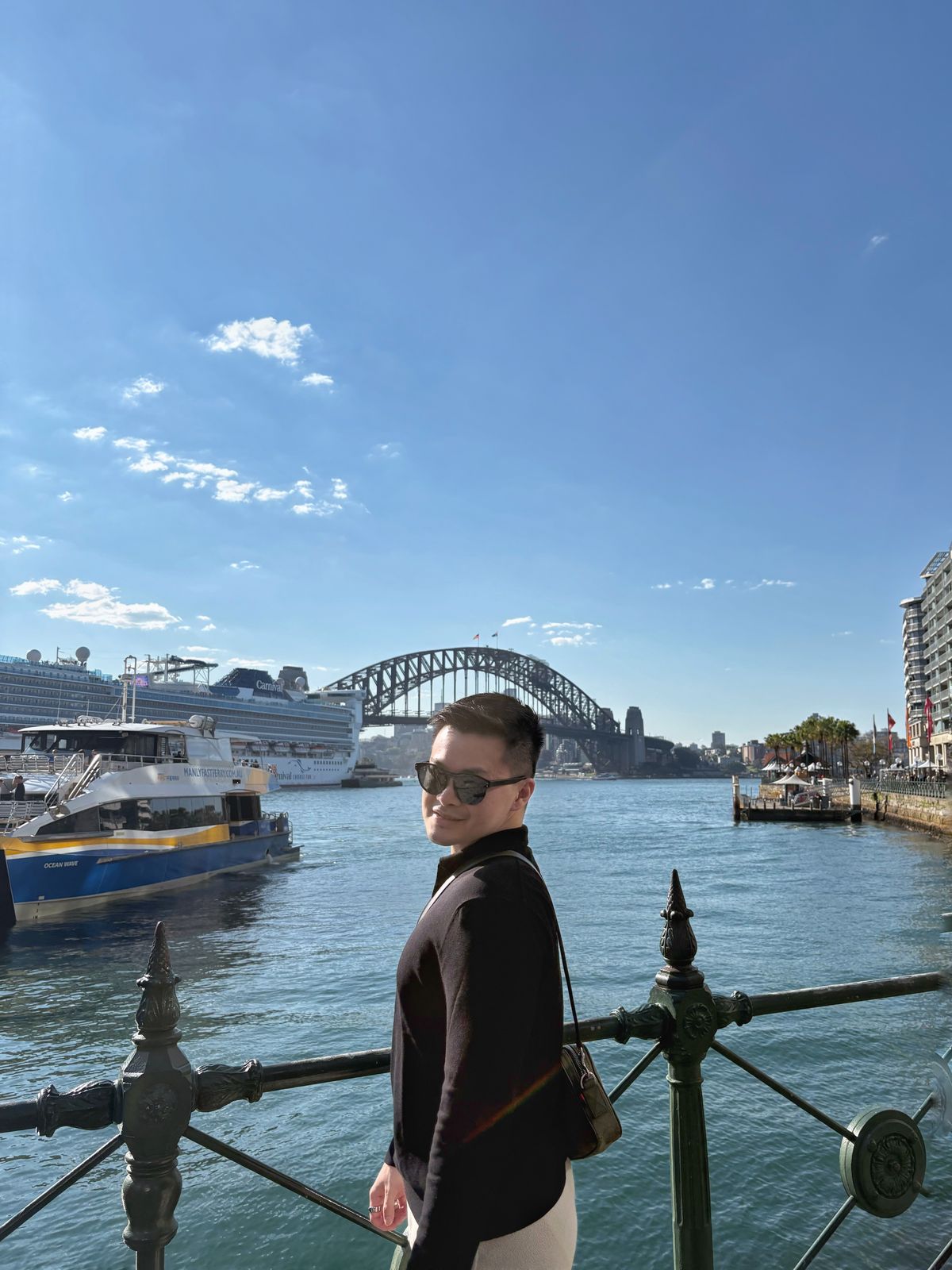 Circular Quay with ferries and the Harbour Bridge in the afternoon sun
