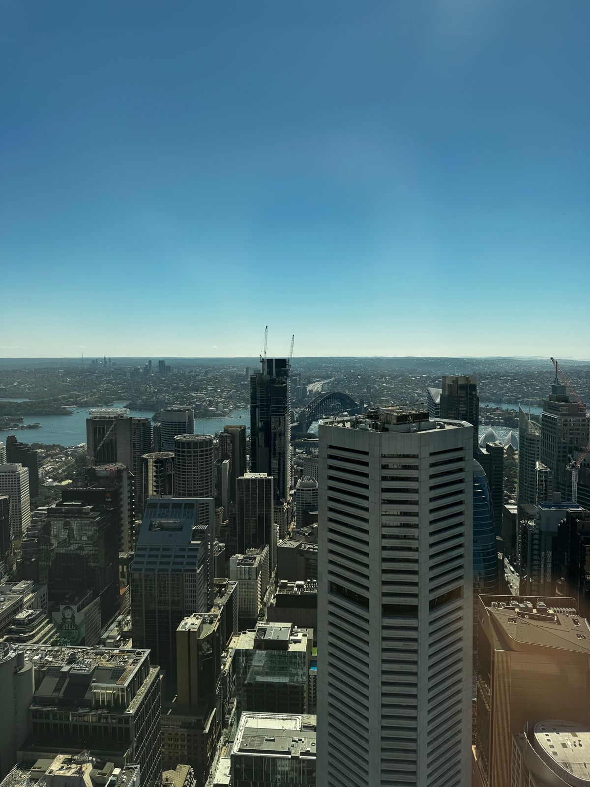 View over Sydney rooftops and towers from the Sydney Tower Eye observation deck
