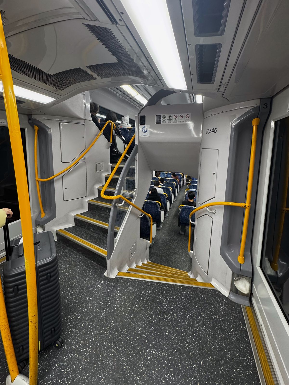 Empty carriage on the Sydney airport train in the evening