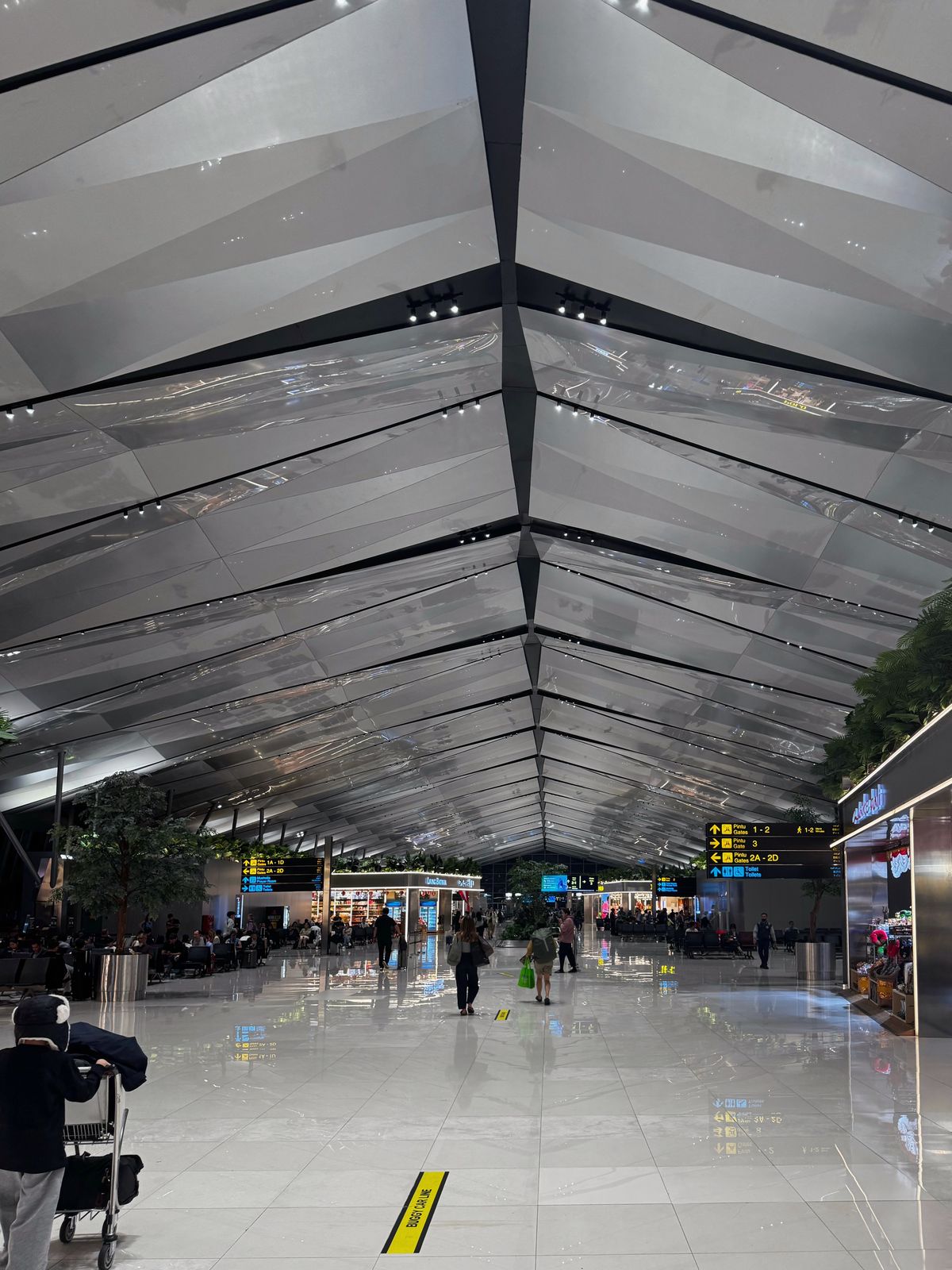 Departure hall at Soekarno-Hatta airport in Jakarta in the evening